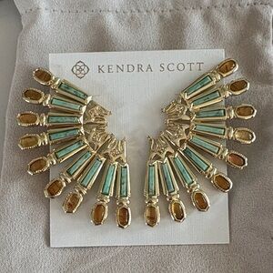 KENDRA SCOTT Gold Statement Earrings with Turquoise and Amber Accents